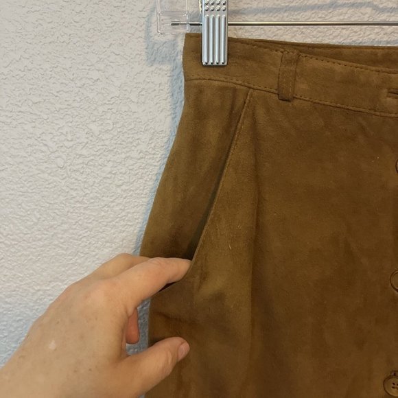 Vintage Kenneth Gordan Brown Leather Suede Pencil Maxi Skirt With Buttons Sz 4 - Picture 6 of 10